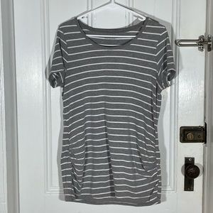 Motherhood Maternity Grey and White Striped Tee size Medium